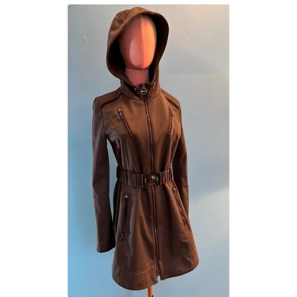 EUC! Laundry Shelli Segal Dark Gray Zip Close 4 Pockets Attached Belt Hood Small - Picture 5 of 10